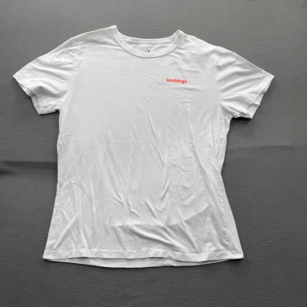 Birddogs Shirt Mens XL White Bird Logo Back Graphic Tee Tagless Stretch